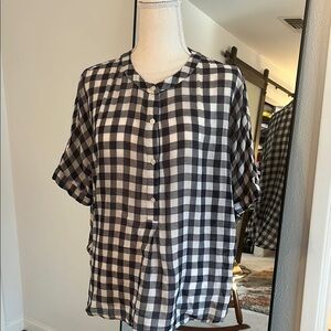 LOFT White and Blue Boxy Button Pop Over Shirt